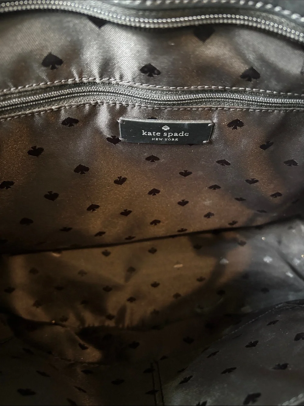 kate spade Black Leather Double-Handle zipper top Tote Bag Excellent Condition
